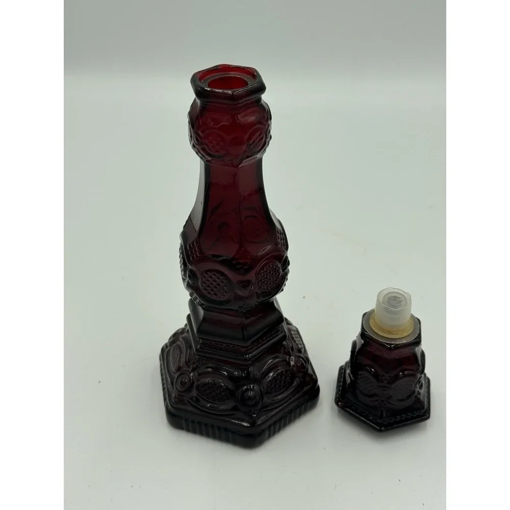 Vintage Avon Cape Cod Ruby Red Glass Candlestick Charisma Cologne Decanter 8
